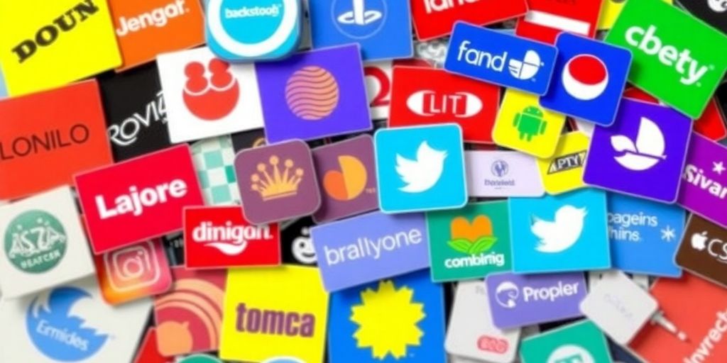 Colorful collage of popular brands and products.