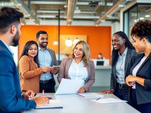 Imagini cu antreprenori discutând despre francize profitabile.